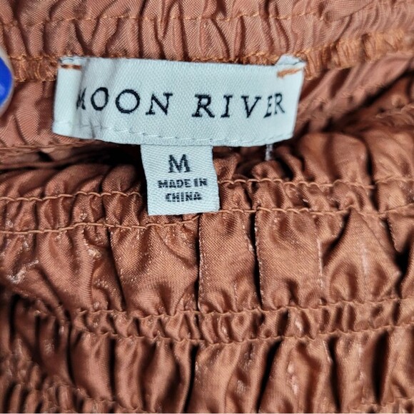 Moon river puff sleeve smocked midi burnt orange iridescent dress size medium - Picture 3 of 7